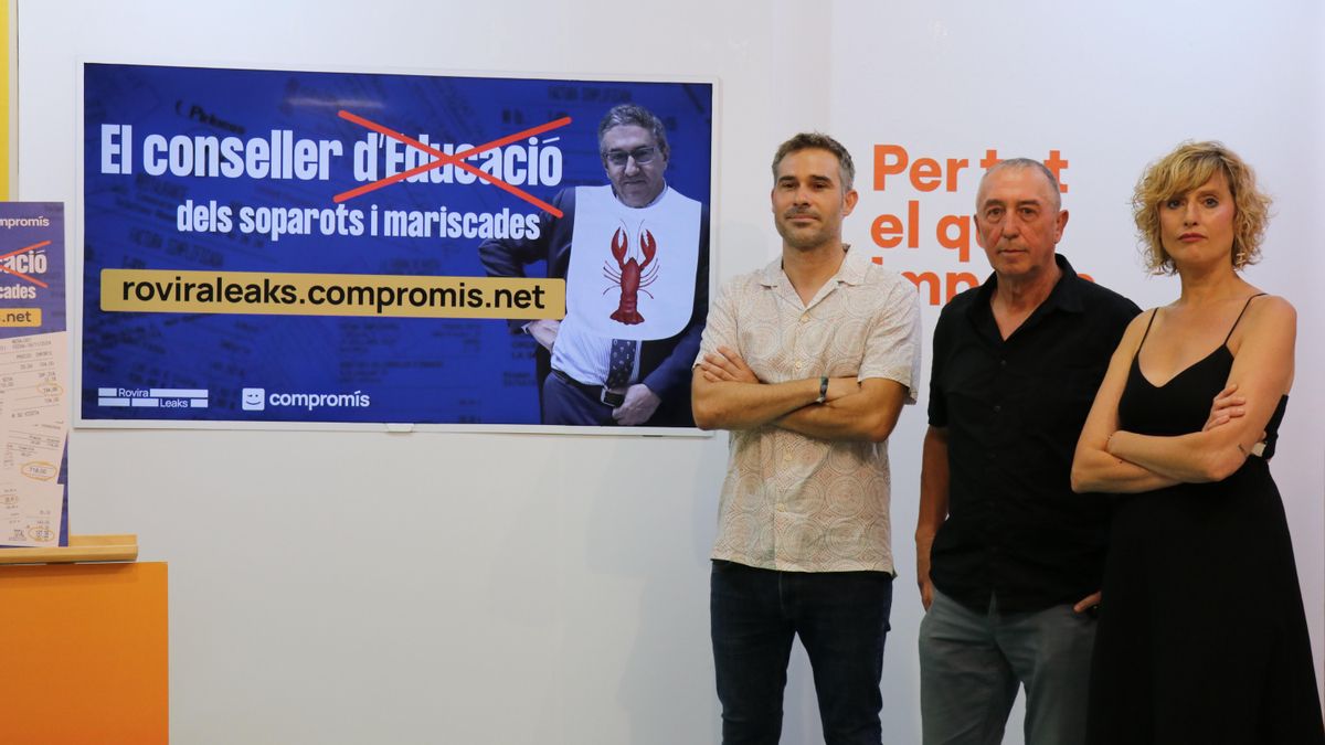 De izquierda a derecha, los diputados de Compromís Gerard Fullana, Joan Baldoví y Verònica Ruiz, durante la presentación de la página web.
