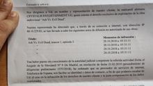 Detalle de una de las cartas recibidas por los afectados, que uno de ellos ha compartido en redes sociales.