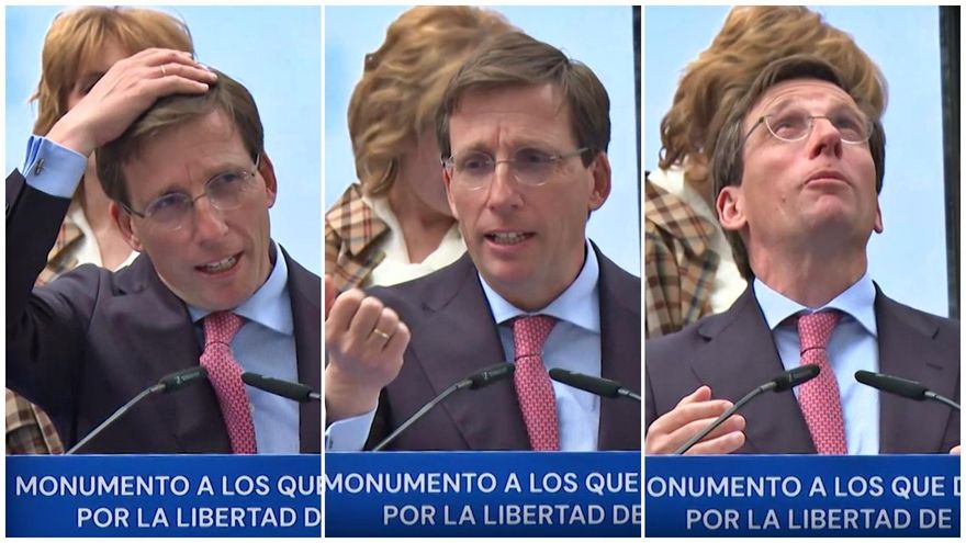 Cómo Almeida logró acabar su discurso pese a que una paloma "aterrizó" sobre su nuevo corte de pelo