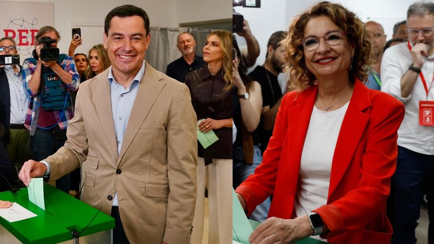 Juanma Moreno y María Jesús Montero votan en las elecciones de Andalucía.