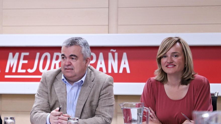 Santos Cerdán y Pilar Alegría en el comité electoral del PSOE, en la sede del partido en Ferraz, en el mes de junio de 2023.