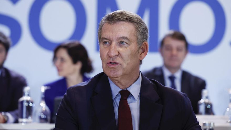 El líder del PP, Alberto Núñez Feijóo, durante la reunión de la Junta Directiva Nacional del partido en Madrid este lunes.