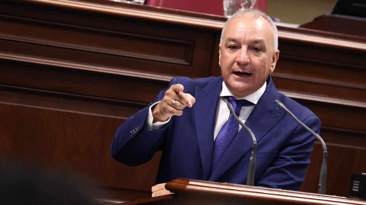 El portavoz parlamentario de Nueva Canarias-Bloque Canarista (NC-BC), Luis Campos, este miércoles en el pleno de la Cámara regional.