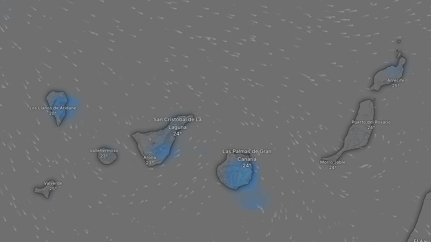 Lluvias previstas en Canarias el próximo lunes, según el modelo europeo de predicción meteorológica (ECMWF)