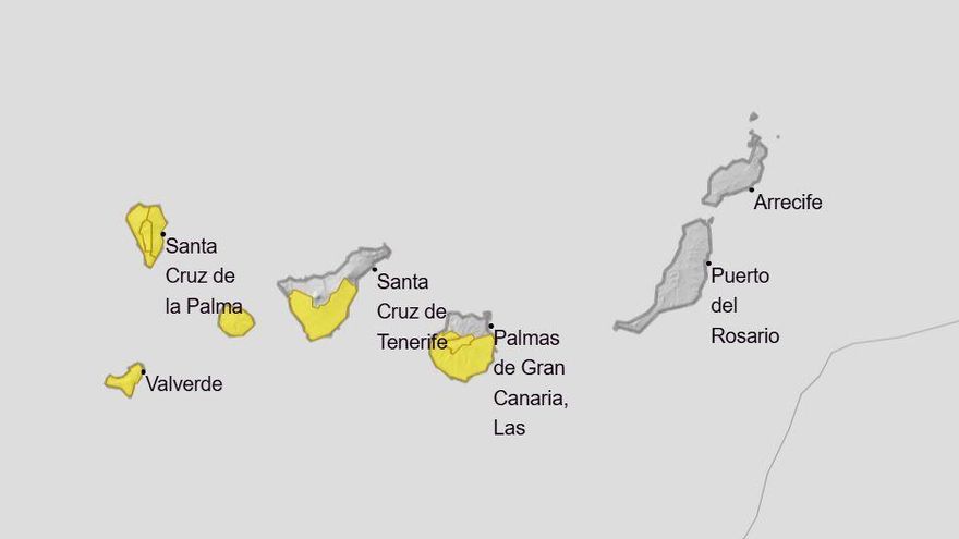 La Aemet amplía a cinco islas los avisos amarillos por lluvias en Canarias
