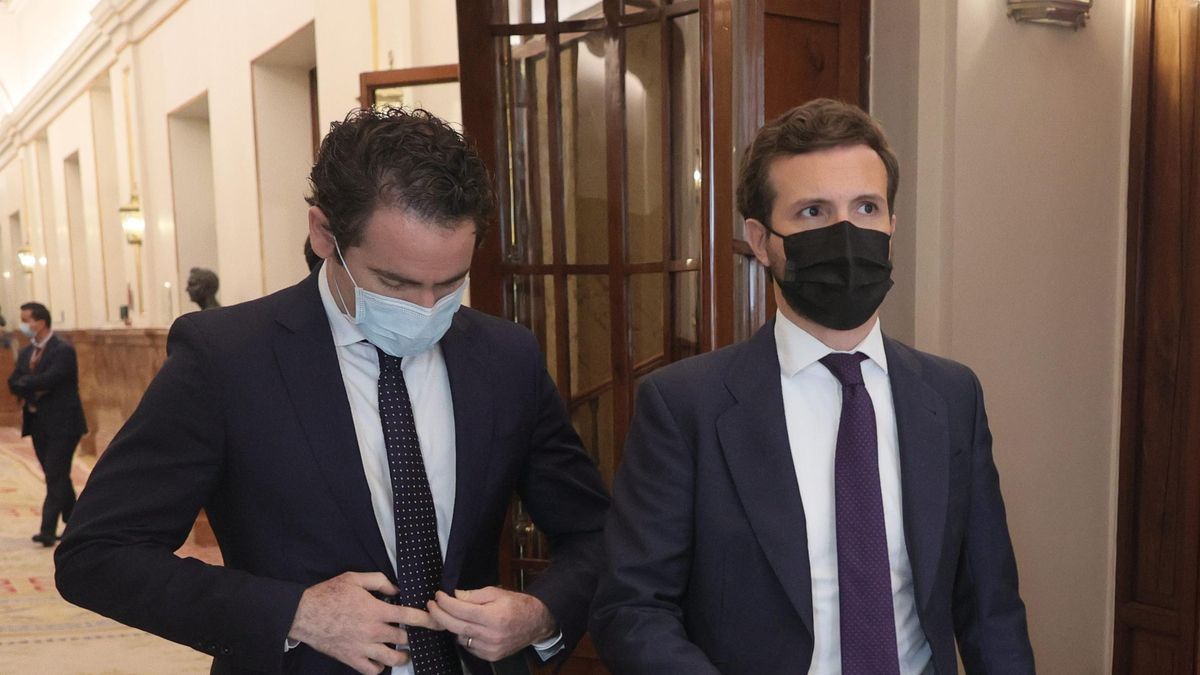 El secretario general del PP, Teodoro García Egea, y el líder del PP, Pablo Casado, en el Congreso de los Diputados.