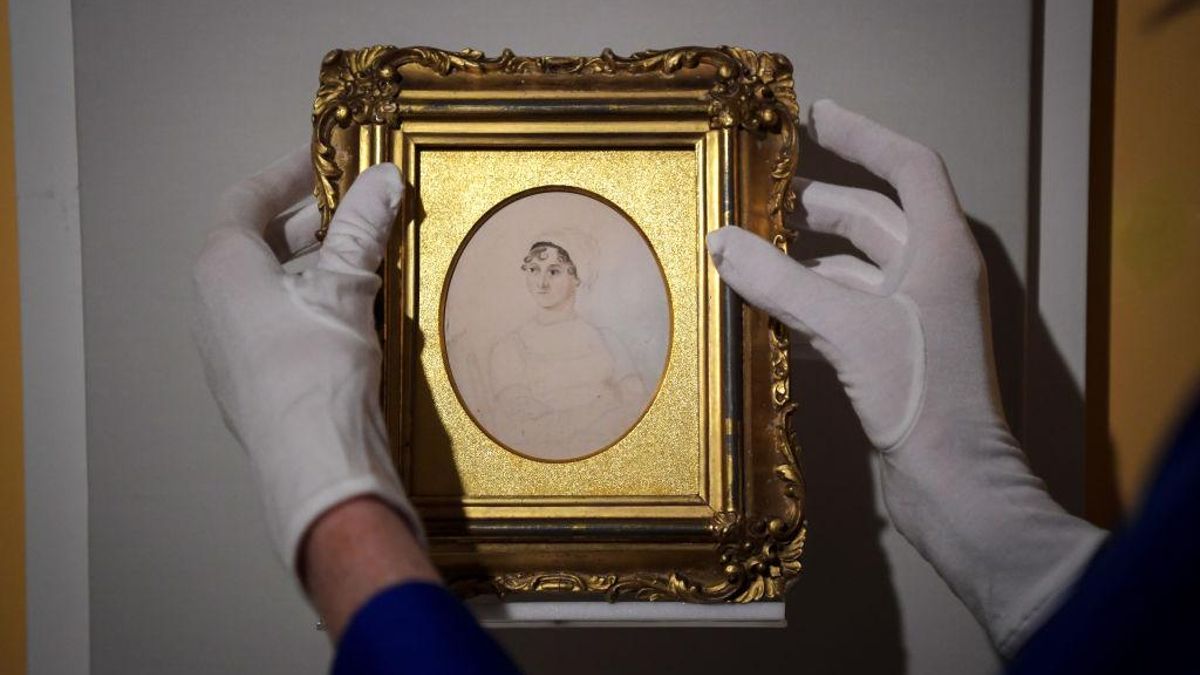 El retrato de Jane Austen pintado por su hermana Cassandra y hoy en la Galería Nacional de Retratos, durante una exposición en Bath, Inglaterra.