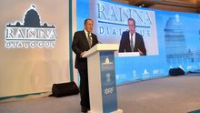A handout photo made available by the India Ministry of External Affairs shows Russian Minister of Foreign Affairs Sergey Lavrov speaking during the Raisina Dialogue 2020 in New Delhi, India, 15 January 2020.