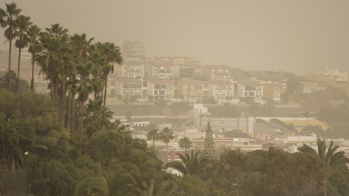 Las Palmas de Gran Canaria, bajo una espesa capa de calima.
