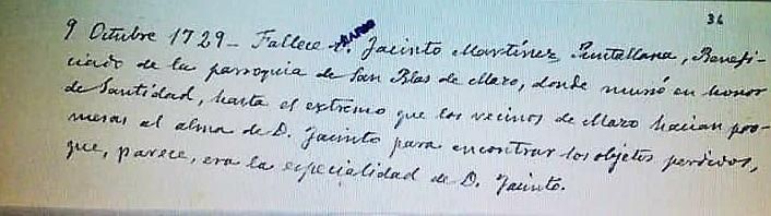Nota manuscrita de Antonino Pestana (1859-1938) reseñando las virtudes de Martínez Puntallana.
