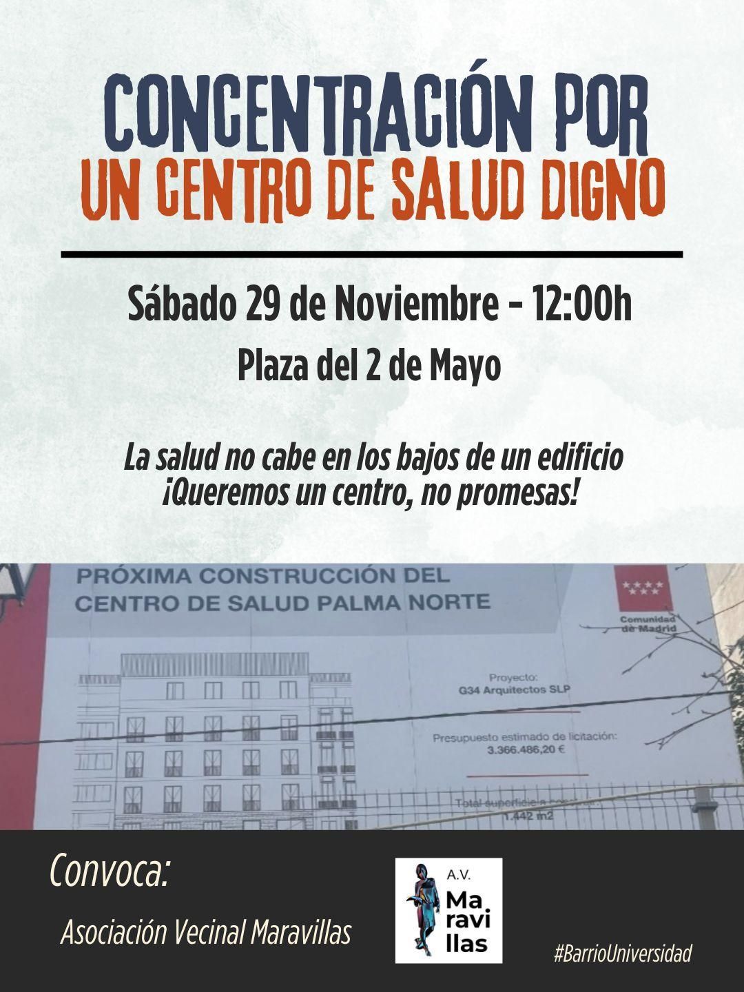 Cartel de la concentración por el centro de salud en Antonio Grilo