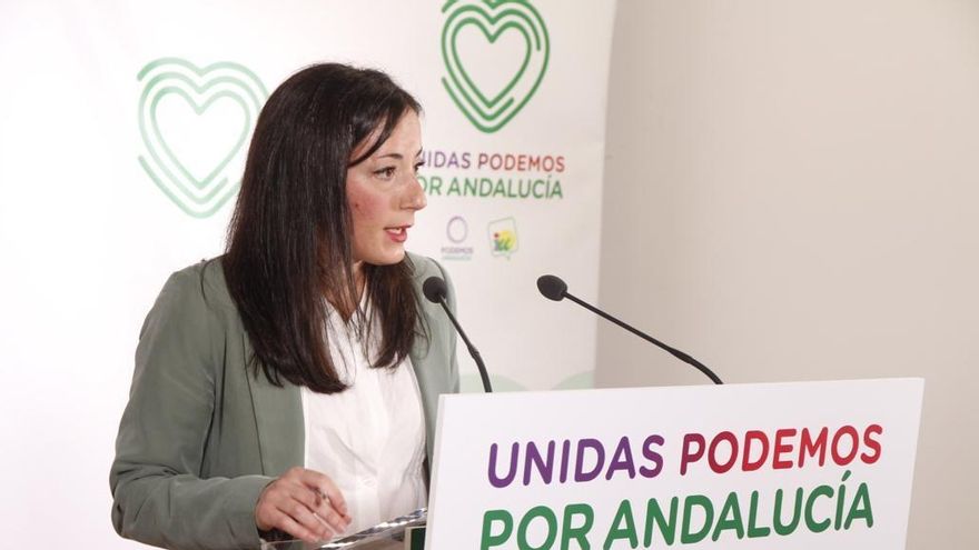 La diputada en el Congreso de Unidas Podemos por Andalucía, Isabel Franco, este lunes en rueda de prensa.