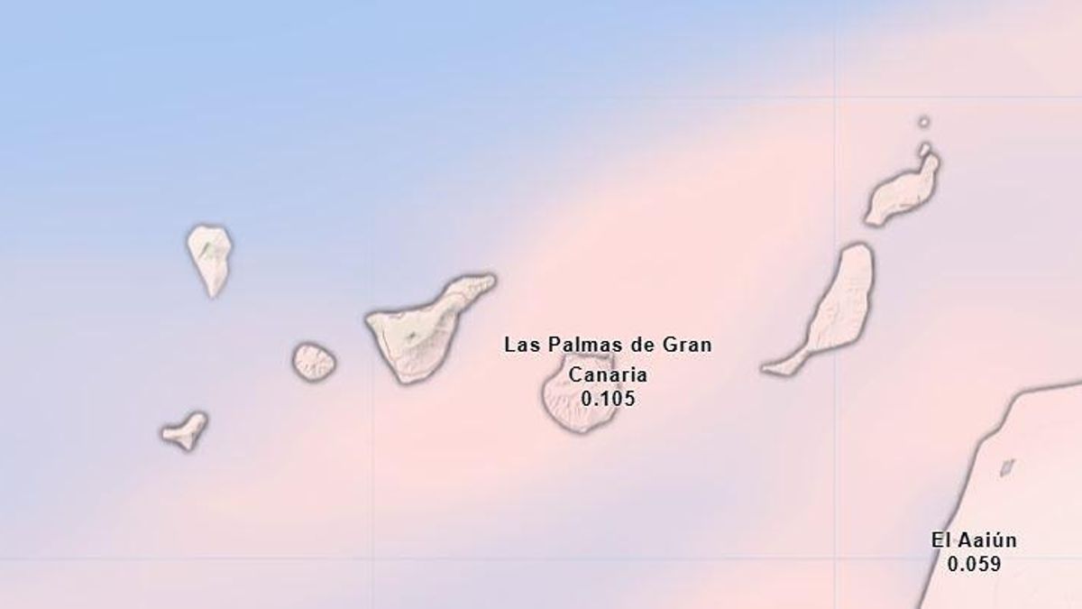 Mapa que muestra aún la presencia de una ligera calima sobre Canarias este lunes 30 de diciembre.