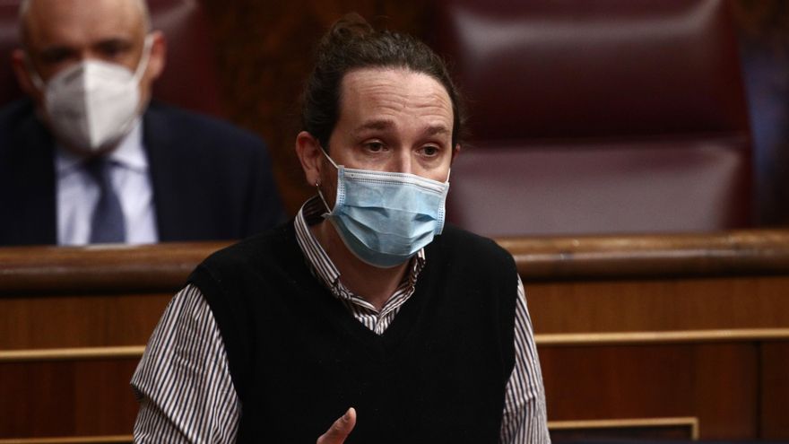 El vicepresidente segundo del Gobierno, Pablo Iglesias, durante una sesión de Control al Gobierno en el Congreso de los Diputados, en Madrid, (España), a 24 de febrero de 2021.