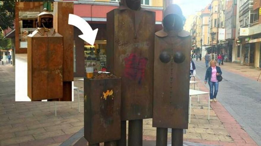 Sin la cabeza del niño y con una cerveza en su lugar: así amaneció hoy la estatua de Burgo Nuevo.