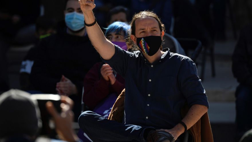 El candidato de Podemos a la Comunidad de Madrid, Pablo Iglesias, este domingo en un acto de precampaña en Alcalá de Henares. EFE/ Víctor Lerena