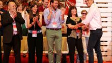 José Félix Tezanos, Núria Parlon, Óscar Puente, Cristina Narbona y Pedro Sánchez en el congreso del PSOE