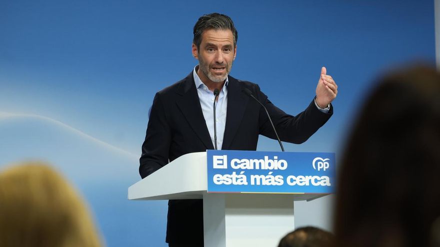 El portavoz y vicesecretario de Cultura y Deporte del PP, Borja Sémper,  durante la rueda de prensa posterior a la reunión del Comité de Dirección, estes lunes. EFE/ Kiko Huesca