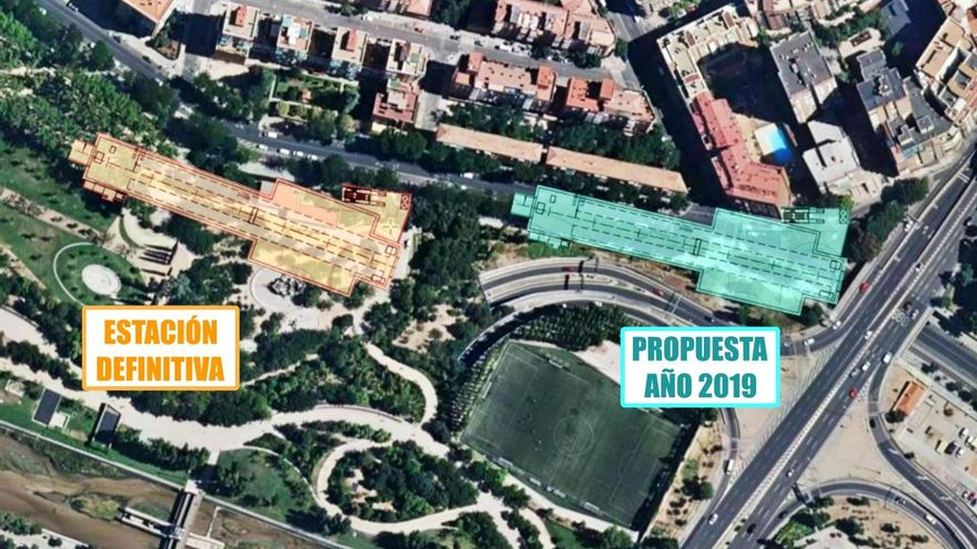 Ubicación propuesta para la estación de Madrid Río de Metro (derecha) y posición final en 2023 (izquierda)