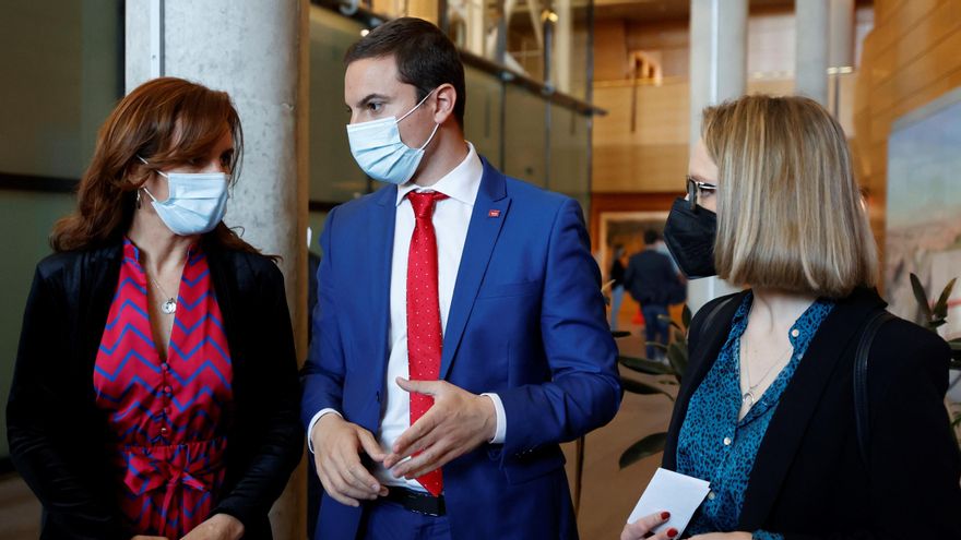 Mónica García, Juan Lobato y Carolina Alonso en la Asamblea de Madrid, en una imagen de archivo