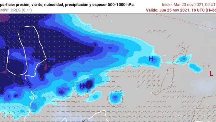 Previsión de lluvias en las islas para este jueves.