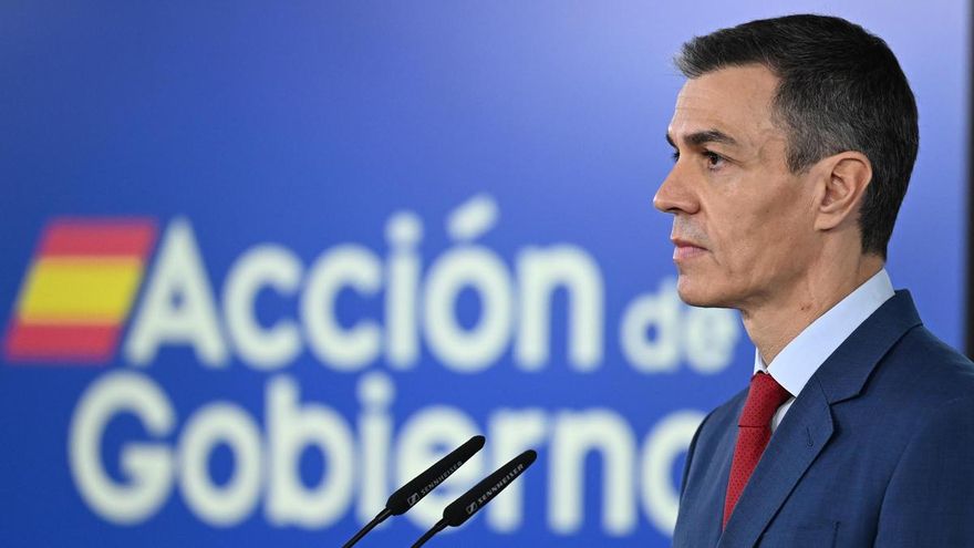 Pedro Sánchez durante su comparecencia de este miércoles en Moncloa.