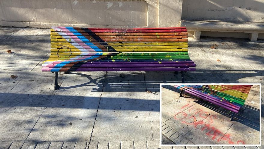 El Ayuntamiento de Teruel condena la vandalización del banco con los colores LGTBIQ+ y asegura que lo repintará
