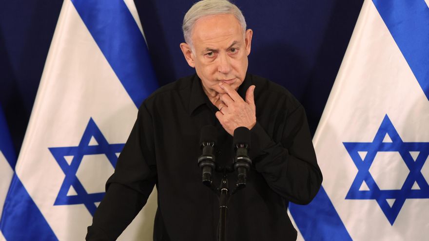 Benjamín Netanyahu durante la rueda de prensa del sábado 28 de octubre.