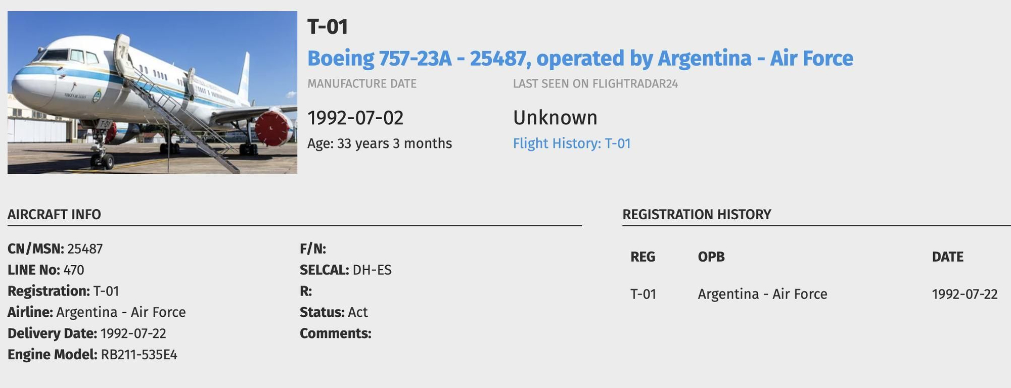 El Tango 01 con su número de serie 25487, en los registros de aviación, el mismo MSN que aparece en los registros investigados en Texas.