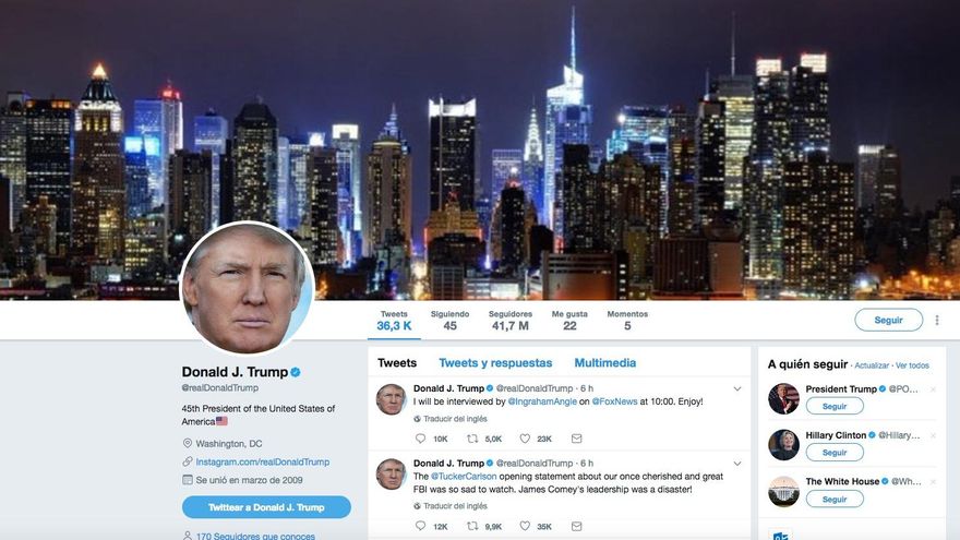 Cuenta personal de Donald Trump en Twitter.