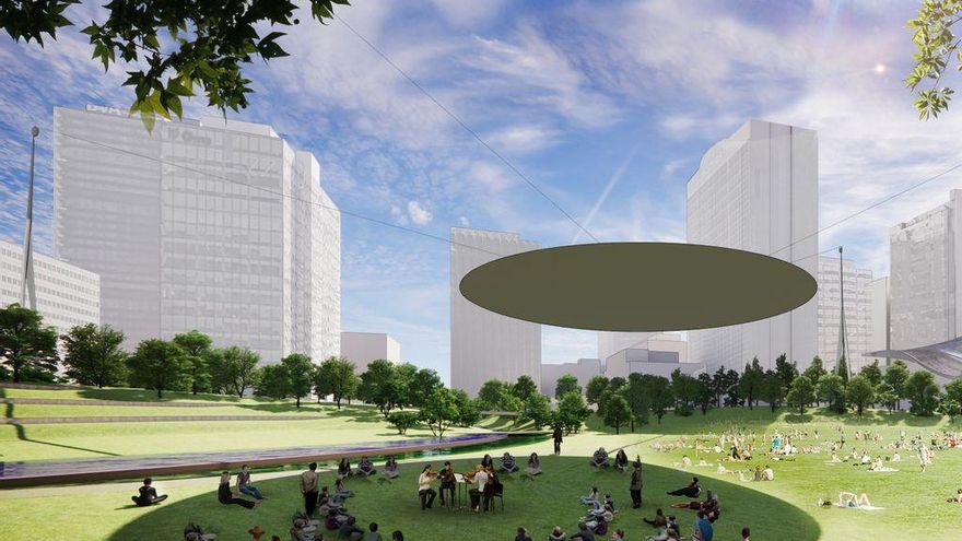 Sombra en la futura pradera de AZCA