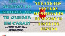 Cartel de la programación de verano de los centros municipales de mayores del distrito centro de Madrid.