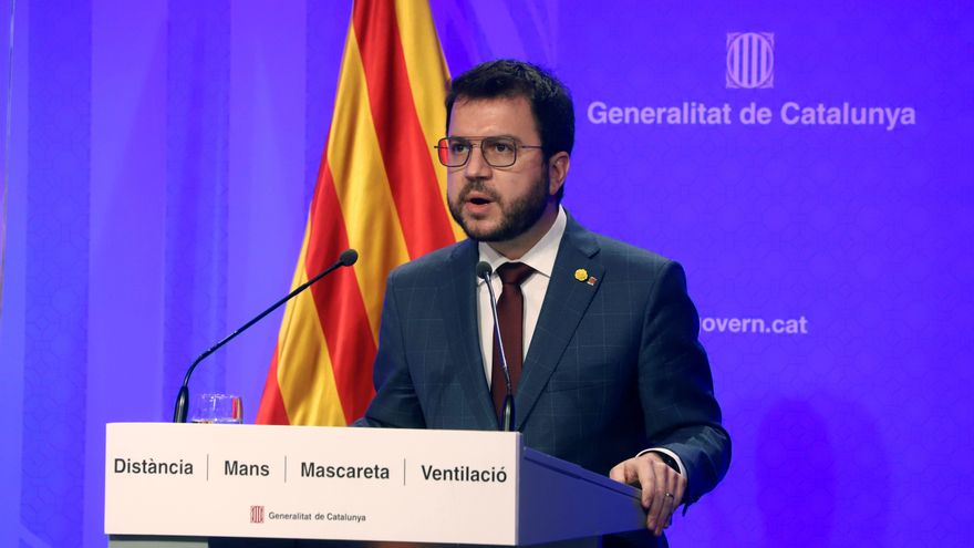 El presidente en funciones de la Generalitat, Pera Aragonés, durante la declaración institucional de aplazamiento de las elecciones, hoy Viernes en Barcelona. EFE/Generalitat/Rubén Moreno