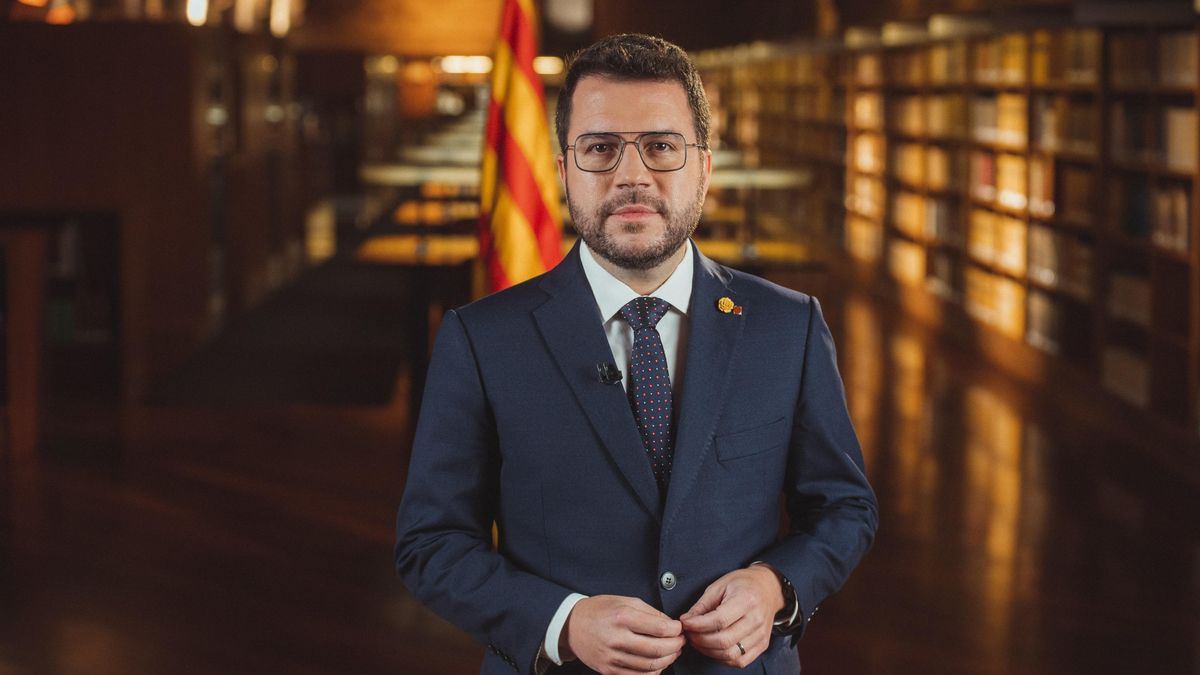 El presidente de la Generalitat, Pere Aragonès, durante su discurso institucional navideño