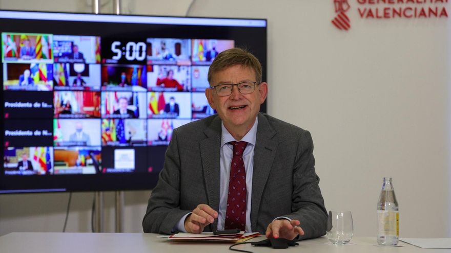 El presidente de la Generalitat Valenciana, Ximo Puig, asiste a la conferencia de presidentes de forma telemática.