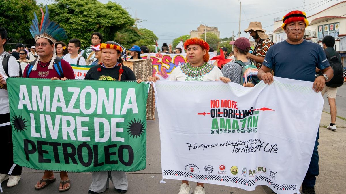 Movilización social realizada el lunes 27 de abril en Santa Marta, en el marco de la conferencia. Foto: cortesía Matheus Melo