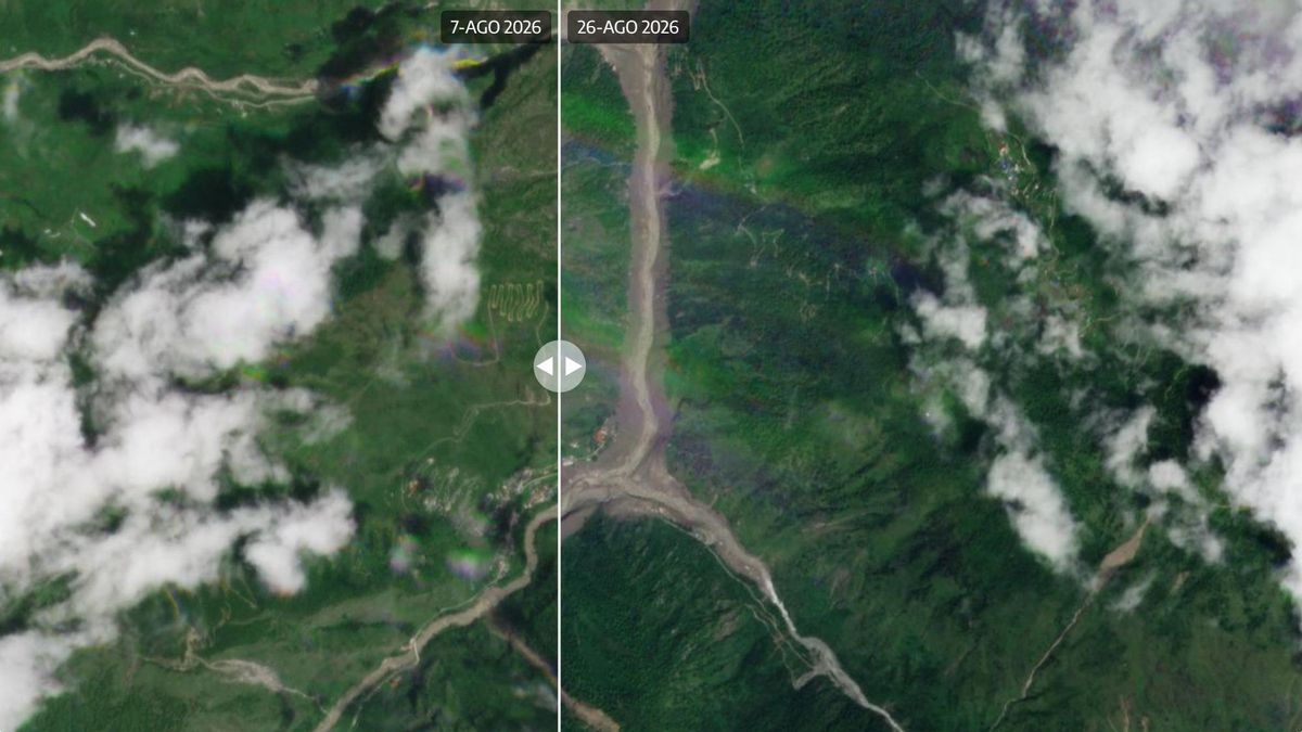 Las imágenes por satélite muestran el antes y el después de las riadas de la frontera de Nepal