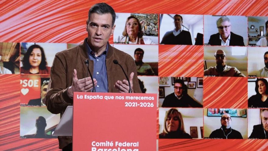 El presidente del Gobierno y secretario general del PSOE, Pedro Sánchez, en el Comité Federal del 23 de enero en Barcelona