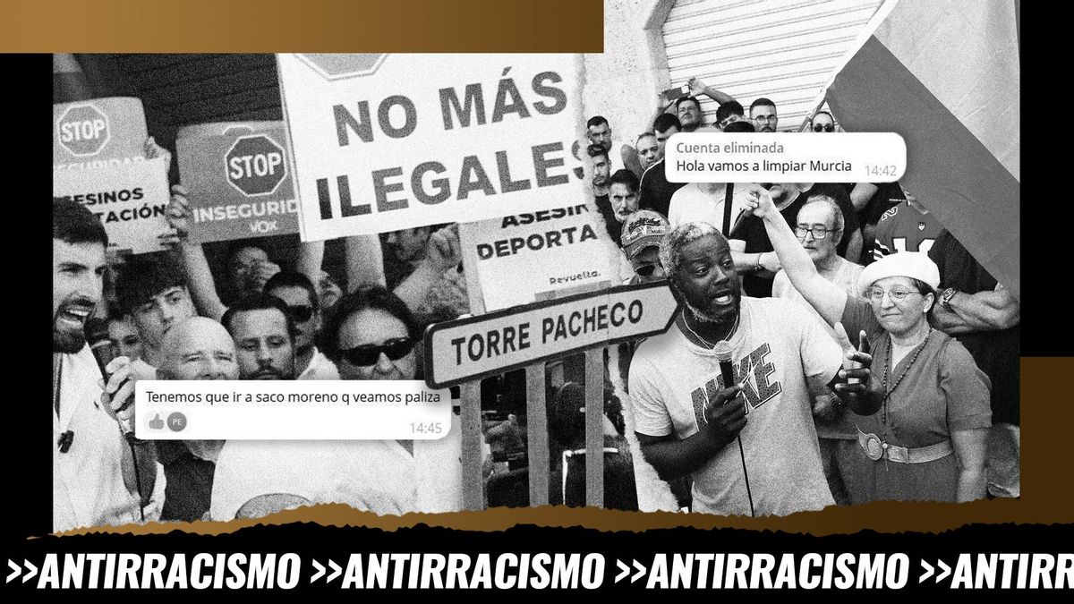 Montaje: mensajes de un grupo ultra sobre una concentración racista de Vox y una de las manifestaciones de este verano en Torrepacheco