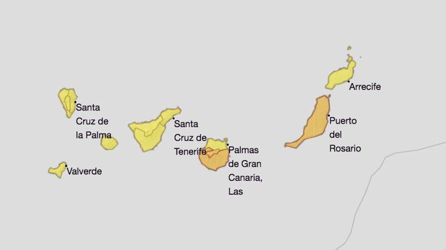 Mapa de la Aemet del aviso de riesgo por temperaturas máximas el lunes, 12 de junio