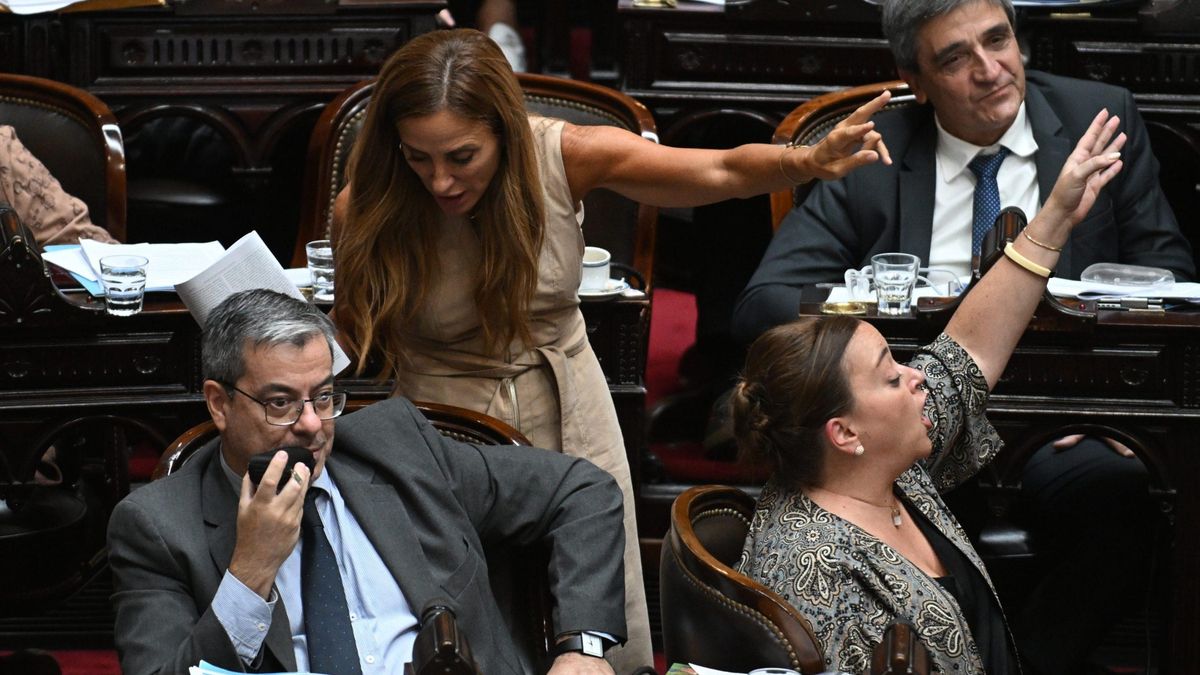 El presidente del bloque peronista, Germán Martínez, junto a Victoria Tolosa Paz y Cecilia Moreau