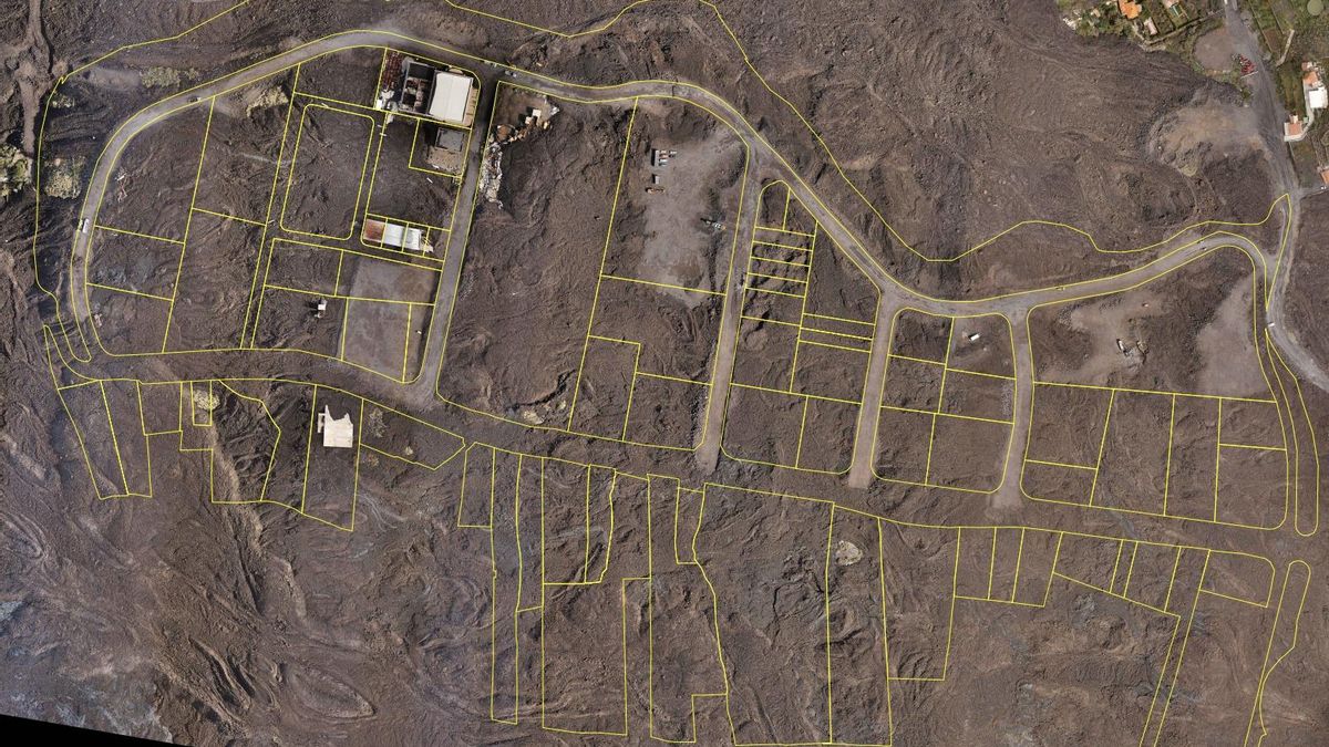Mapa del Callejón de la Gata, en Los Llanos de Aridane, con las otras de recuperación tras la erupción del volcán Tajogaite en 2021.