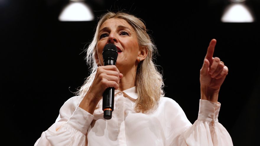 La vicepresidenta del gobierno Yolanda Díaz en un acto de Sumar más en la sala Fundoos de Valladolid.