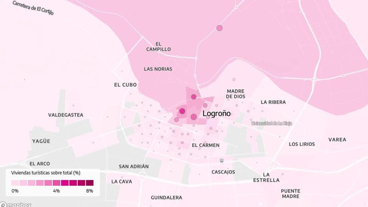 Mapa de viviendas turísticas de Logroño