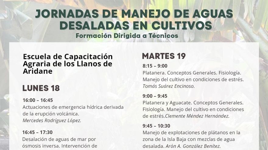 Programa de las jornadas para el manejo de aguas desaladas.