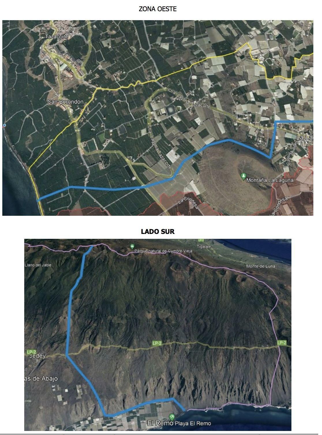 Lado norte, zona oeste; y lado sur