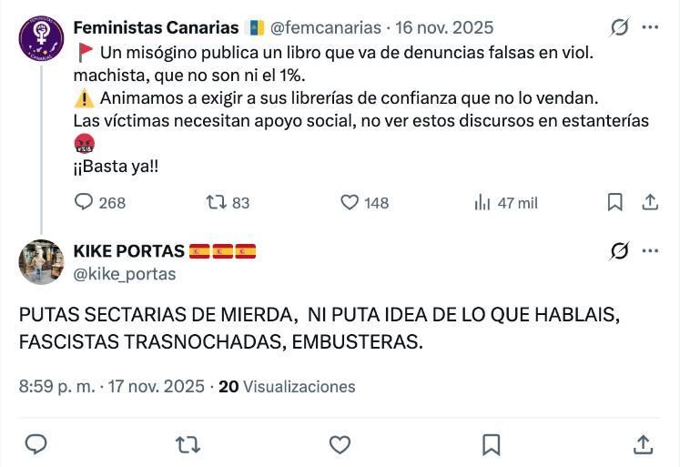Comentario de Kike Portas dirigido al colectivo Feministas Canarias.