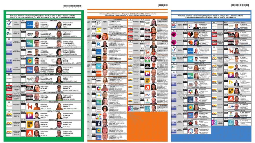 Paso en Santa Fe: una por una, estas son las boletas únicas para elegir gobernador, diputados y senadores provinciales