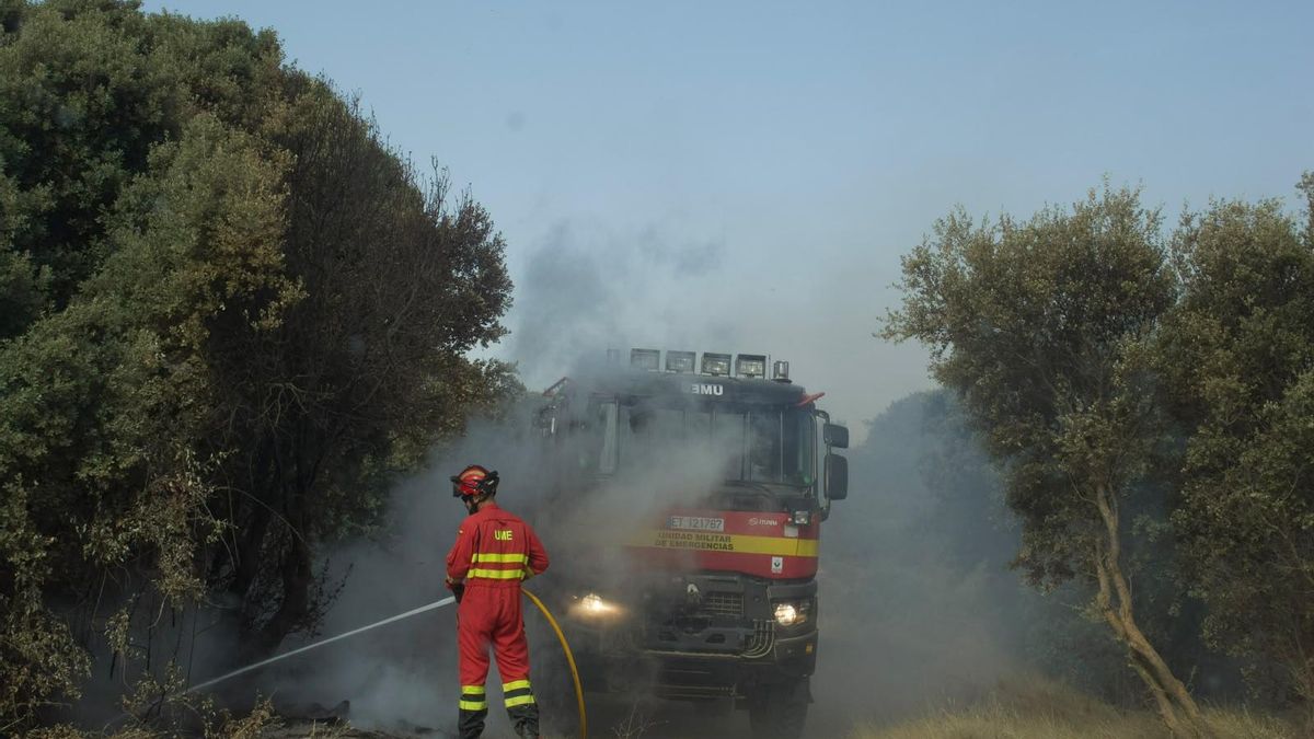 Efectivos de la UME en el incendio en las Cinco Villas