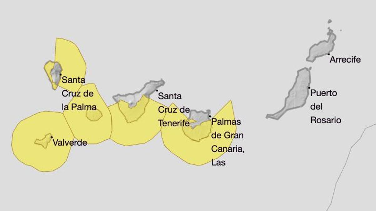 Mapa de  la Aemet de los avisos por viento y fenómenos costeros el domingo.